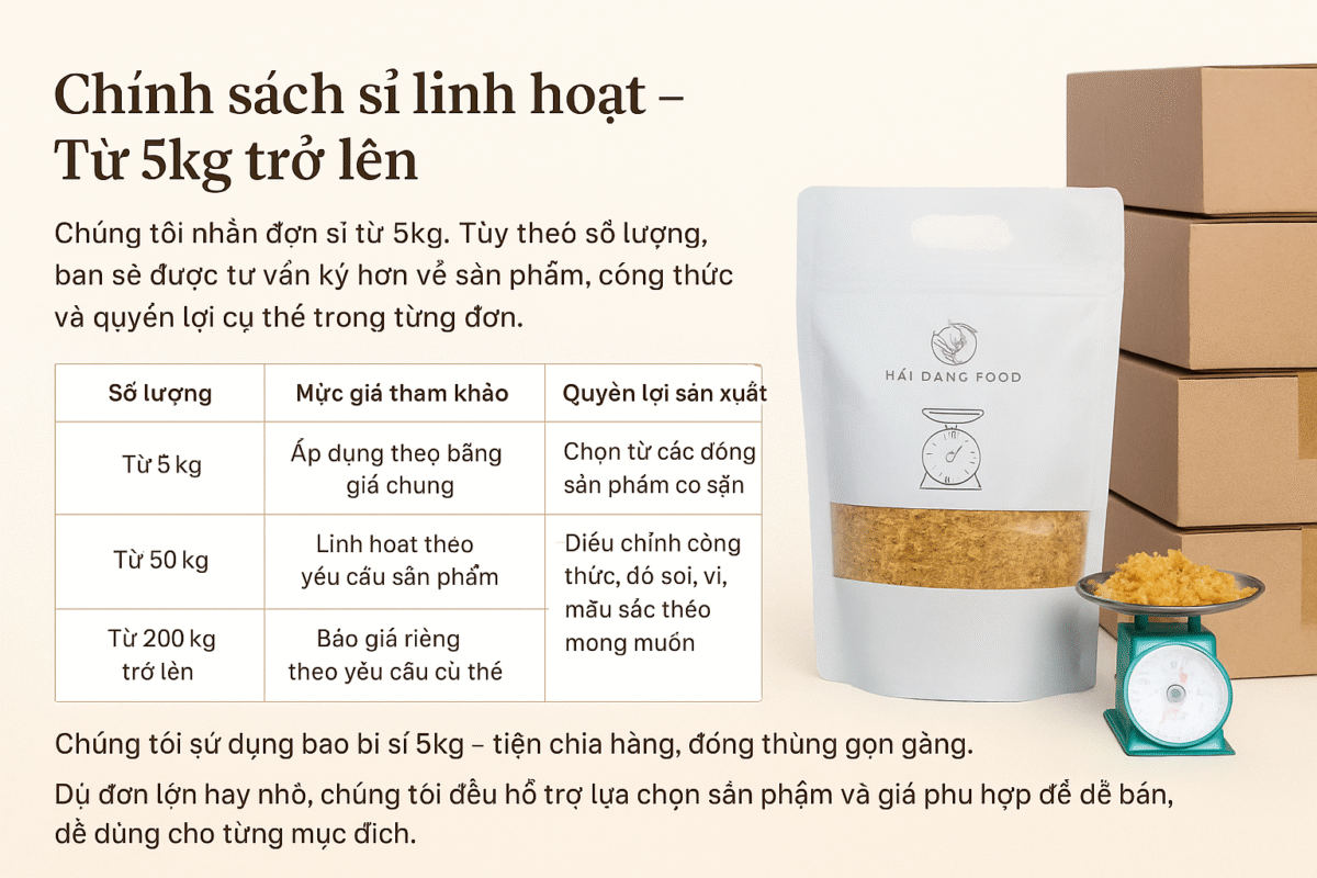 Nguồn sỉ chà bông, khô gà, khô heo linh hoạt từ 5kg Copy 4 Chinh sach mua si linh hoat